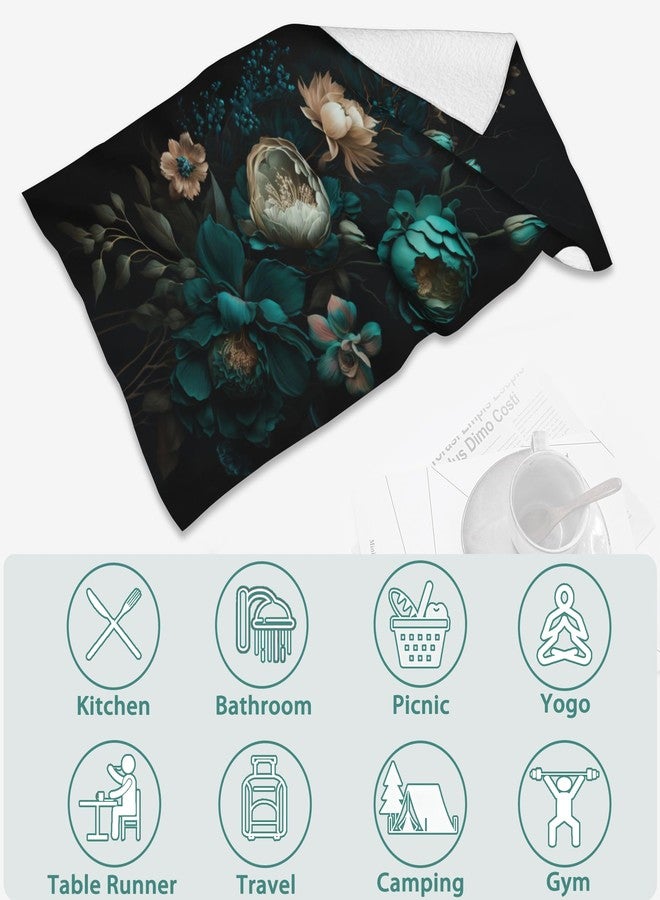 Snowmolle Teal Flowers Hand Towels for Bathroom Set of 2,Floral Bath Towels Art Decorative Soft Bathroom Towels for Kitchen Guest Gym Spa 14x28in - Image 5